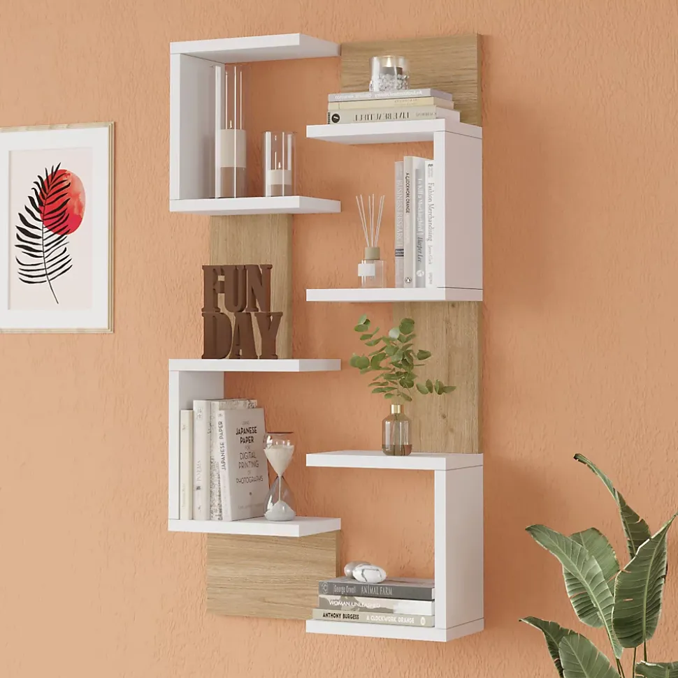 Lot de 2 étagères murales Omn 93 x 24 x 15 cm blanc / effet bois en.casa