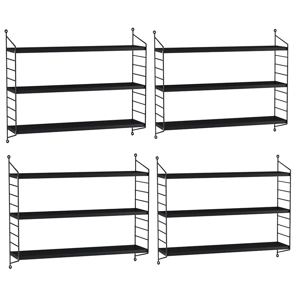 Lot de 4 étagères murales Strängnäs acier 50 x 60 x 15 cm noir en.casa
