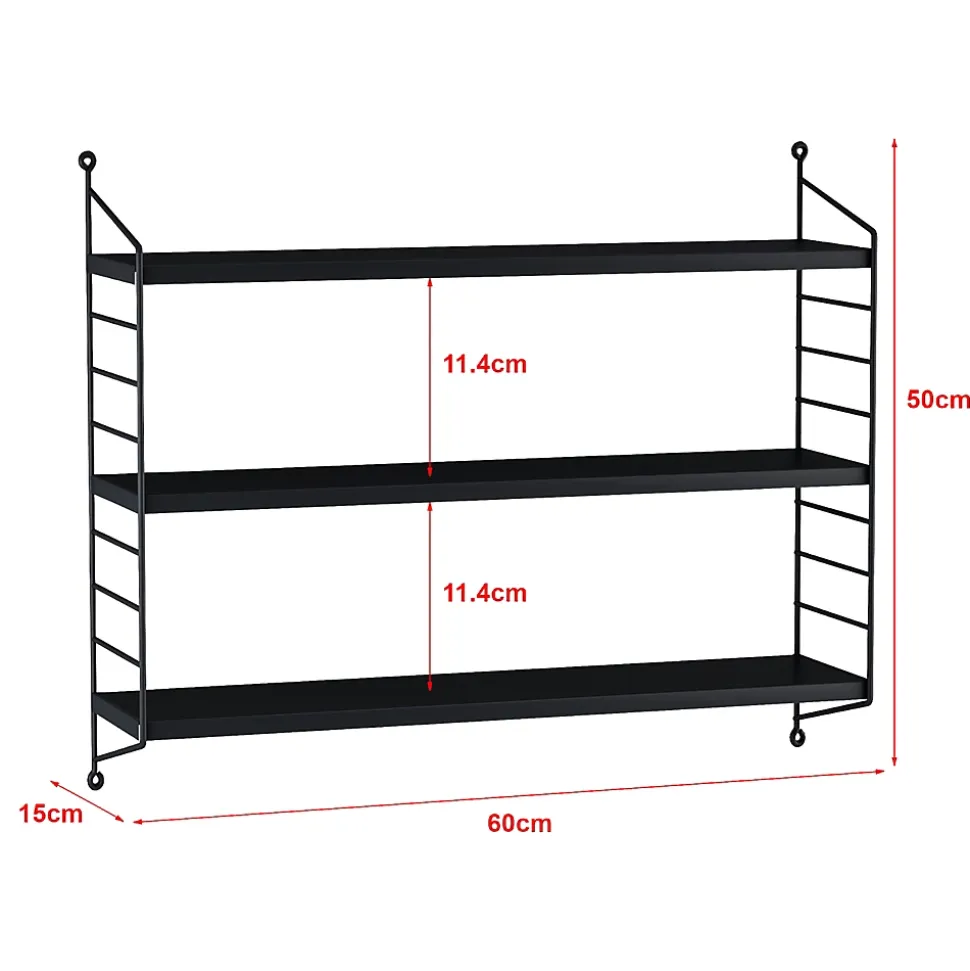 Lot de 2 étagères murales Strängnäs acier 50 x 60 x 15 cm noir en.casa