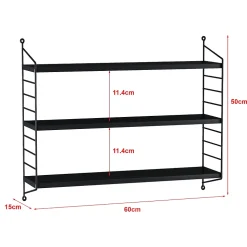 Lot de 3 étagères murales Strängnäs acier 50 x 60 x 15 cm noir en.casa