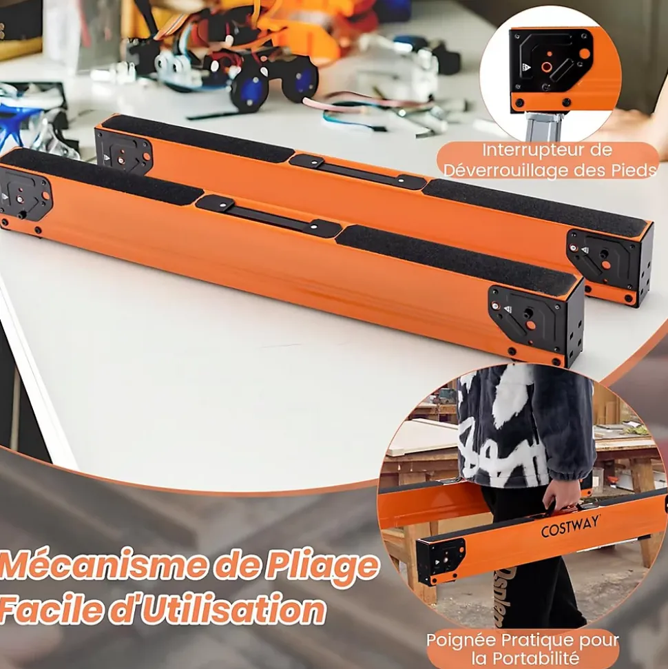 Lot de 2 Tréteaux de Scie Pliable Charge 500KG-Chevalets de Sciage Structure Triangulaire pour Découpe/Sciage/Bricolage Argent