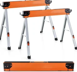 Lot de 2 Tréteaux de Scie Pliable Charge 500KG-Chevalets de Sciage Structure Triangulaire pour Découpe/Sciage/Bricolage Argent
