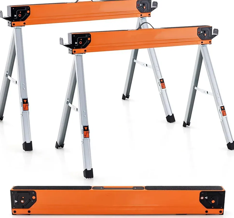 Lot de 2 Tréteaux de Scie Pliable Charge 500KG-Chevalets de Sciage Structure Triangulaire pour Découpe/Sciage/Bricolage Argent
