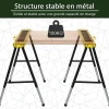 Lot de 2 tréteaux pliables telescopiques poignée transport dim. 100L x 49l x 62-89,5H cm surface antidérapante métal noir jaune