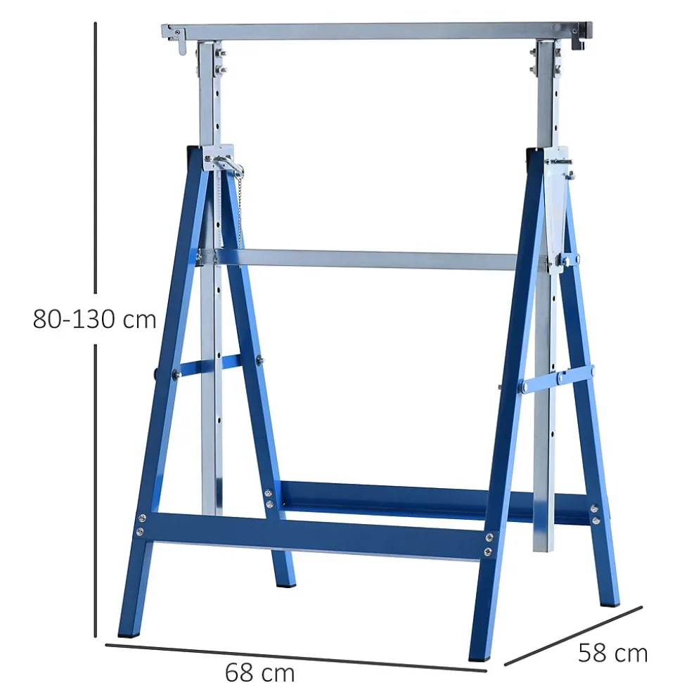 Lot de 2 tréteaux pliables télescopiques hauteur réglable 80-130 cm bleu