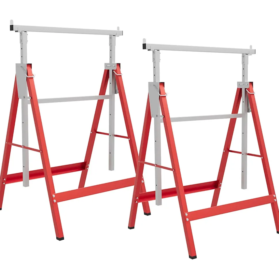Lot de 2 tréteaux pliables télescopiques hauteur réglable 80-130 cm rouge