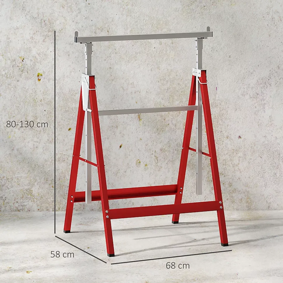 Lot de 2 tréteaux pliables télescopiques hauteur réglable 80-130 cm rouge