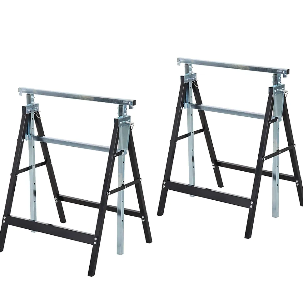 Lot de 2 tréteaux pliables télescopiques hauteur réglable 80-130 cm noir