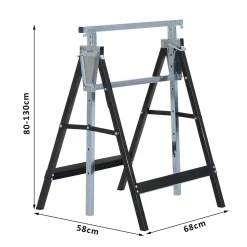 Lot de 2 tréteaux pliables télescopiques hauteur réglable 80-130 cm noir