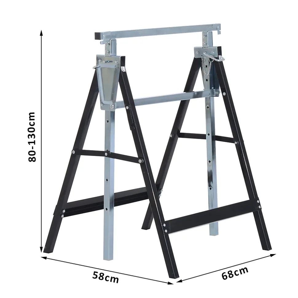 Lot de 2 tréteaux pliables télescopiques hauteur réglable 80-130 cm noir