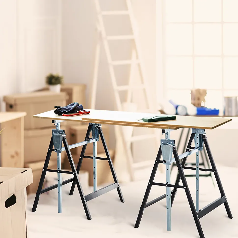 Lot de 2 tréteaux pliables télescopiques hauteur réglable 80-130 cm noir