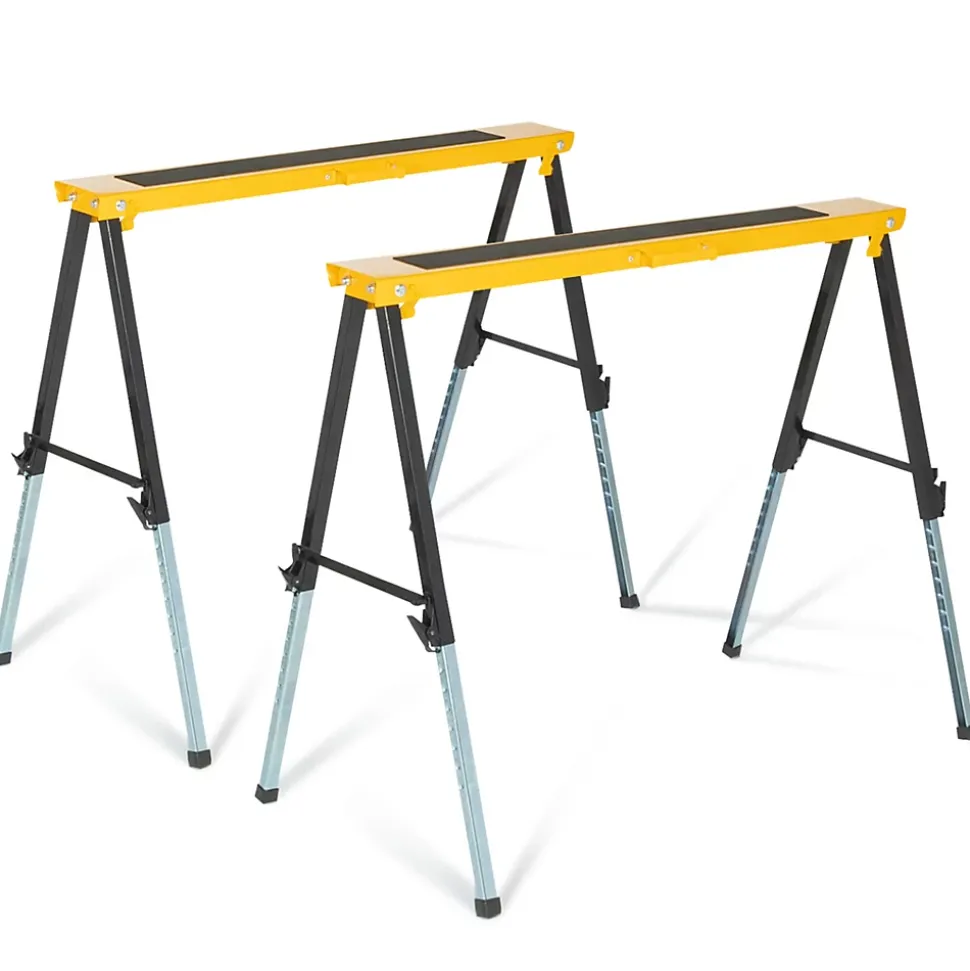 Lot de 2 tréteaux télescopiques pliables large plateau antiglisse