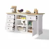 Îlot de Cuisine, 5 Tiroirs, 2 Étagères Coulissantes, Plateau Rabattable, Meuble Bar/Buffet de Cuisine, MDF Blanc, 150x65x75,5 cm