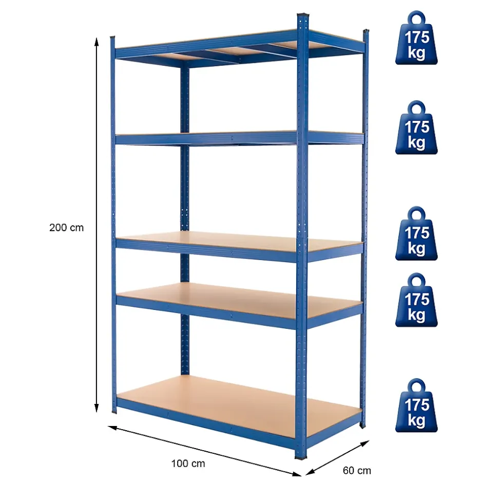 Lot 2x Etagere de Rangement 200x100x60 cm, Capacite max. 875 kg, 5 Plateaux MDF