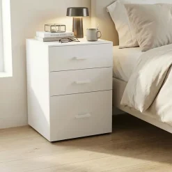 Lyra - Commode pour imprimante 3 tiroirs, meuble de bureau sur roulettes en MDF blanc