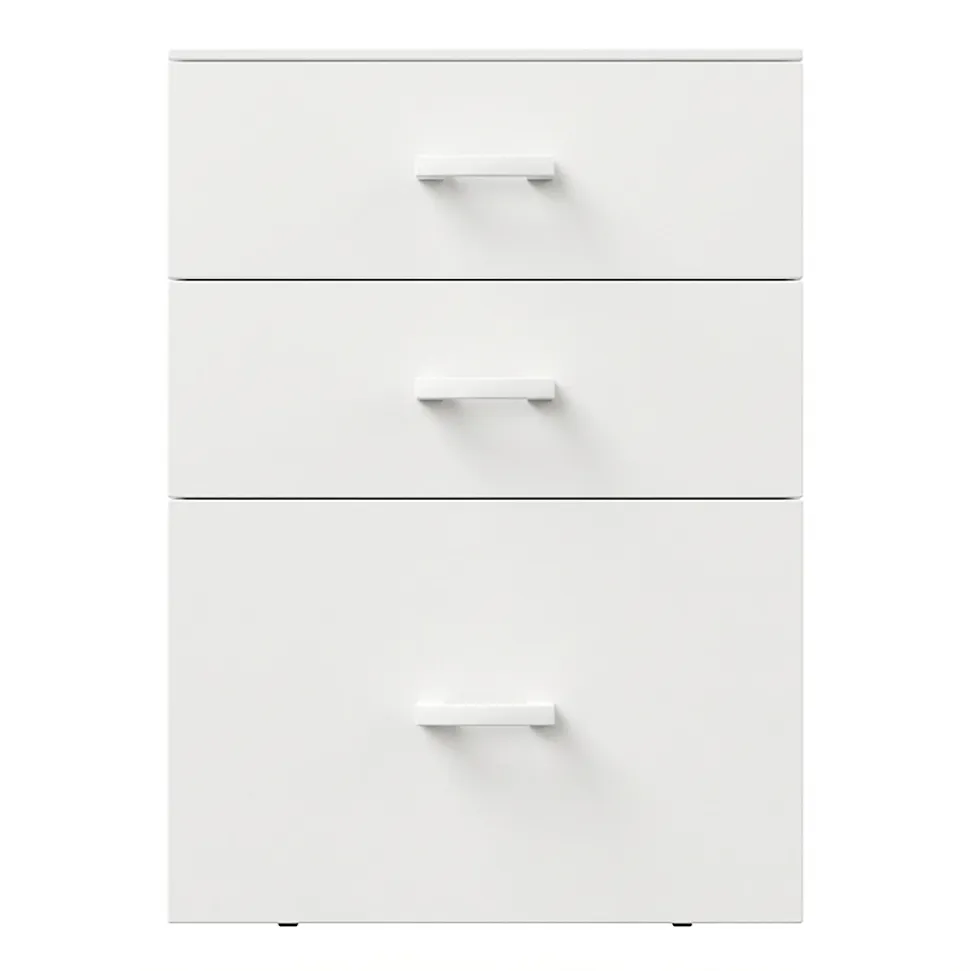 Lyra - Commode pour imprimante 3 tiroirs, meuble de bureau sur roulettes en MDF blanc