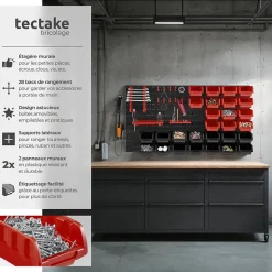 Magazine de petites pièces avec 28 boîtes empilables et supports d'outils 44 pièces avec 2 plaques murales