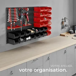 Magazine de petites pièces avec 28 boîtes empilables et supports d'outils 44 pièces avec 2 plaques murales