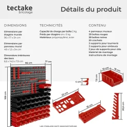 Magazine de petites pièces avec 28 boîtes empilables et supports d'outils 88 pièces avec 4 plaques murales
