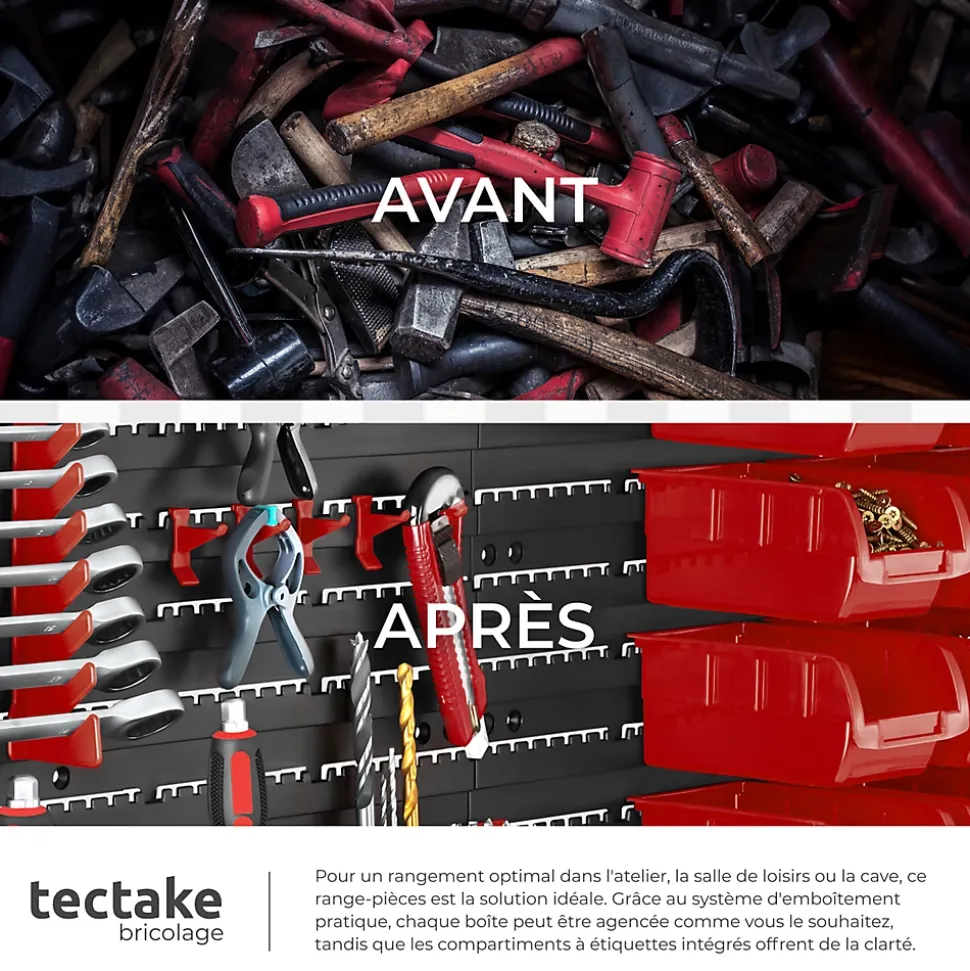 Magazine de petites pièces avec 28 boîtes empilables et supports d'outils 88 pièces avec 4 plaques murales