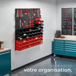 Magazine de petites pièces avec 28 boîtes empilables et supports d'outils 88 pièces avec 4 plaques murales