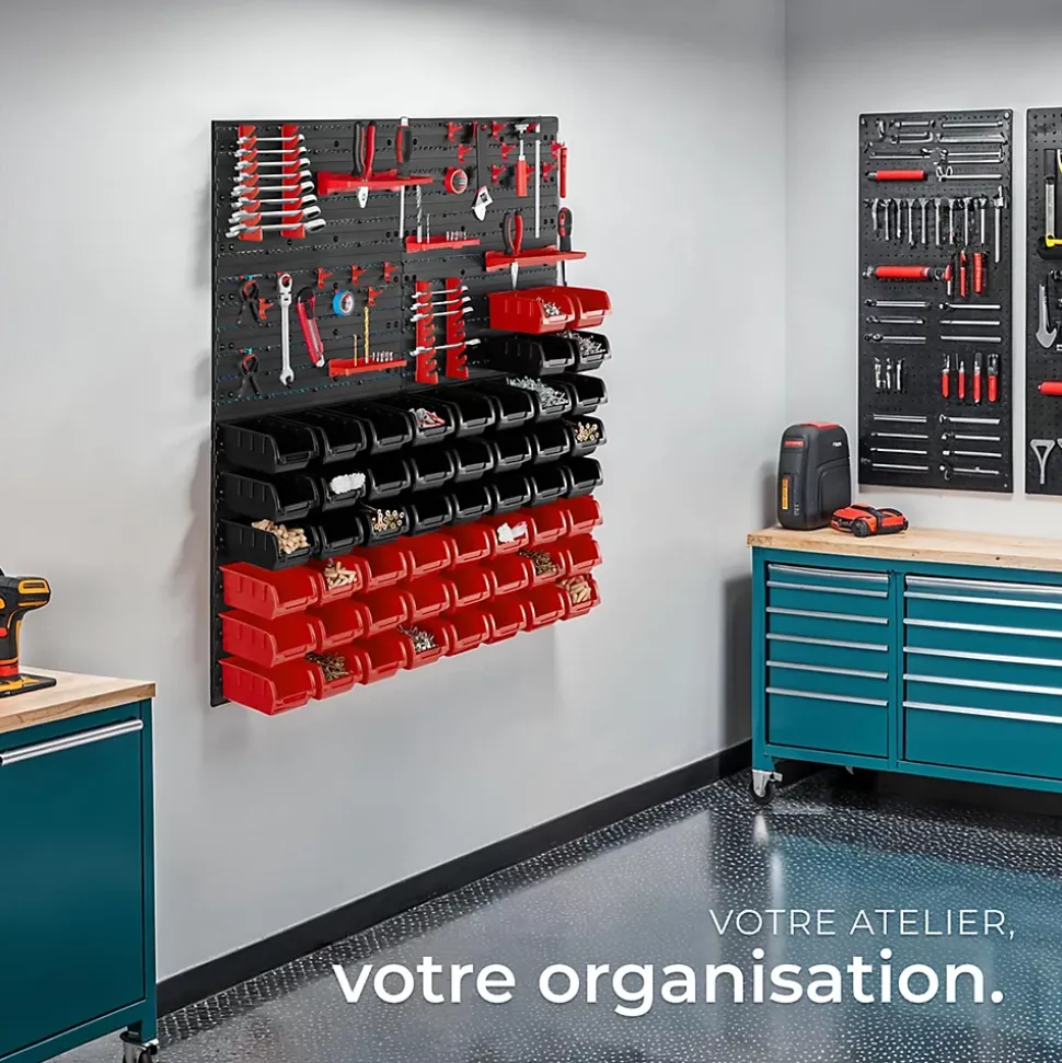 Magazine de petites pièces avec 28 boîtes empilables et supports d'outils 88 pièces avec 4 plaques murales