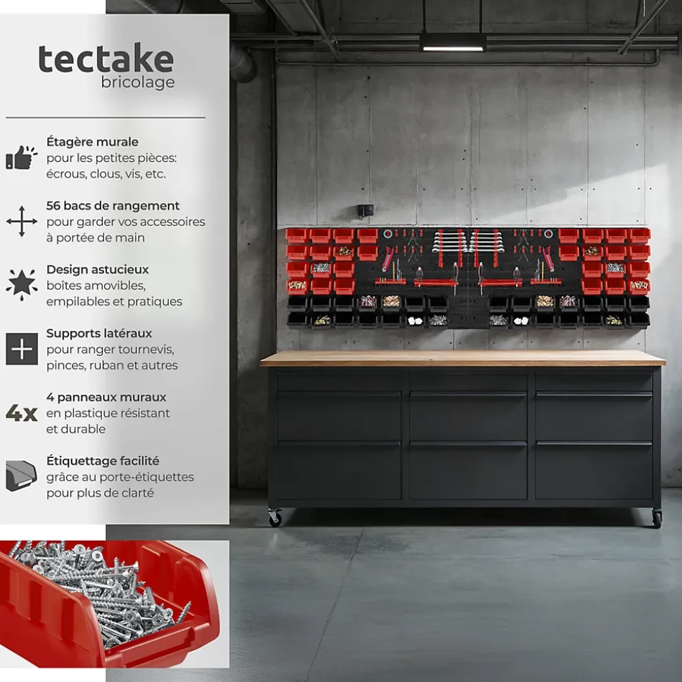 Magazine de petites pièces avec 28 boîtes empilables et supports d'outils 88 pièces avec 4 plaques murales