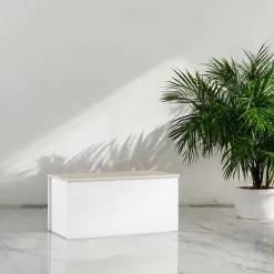 Malle Ayusnay, Grande boîte de rangement polyvalente, Coffre moderne, 100% Made in Italy, 90x45h45 cm, Blanc et Chêne