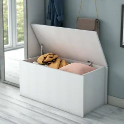 Malle Ayusnay, Grande boîte de rangement polyvalente, Coffre moderne, 100% Made in Italy, 90x45h45 cm, Blanc