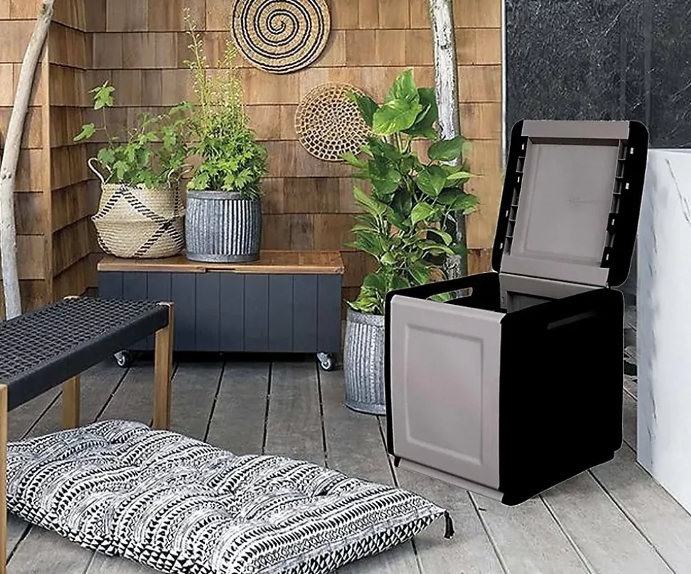 Malle Azziuro, Coffre polyvalent, Malle de rangement, Boîte de rangement, 100% Made in Italy, 54x53h57 cm, Gris clair et noir