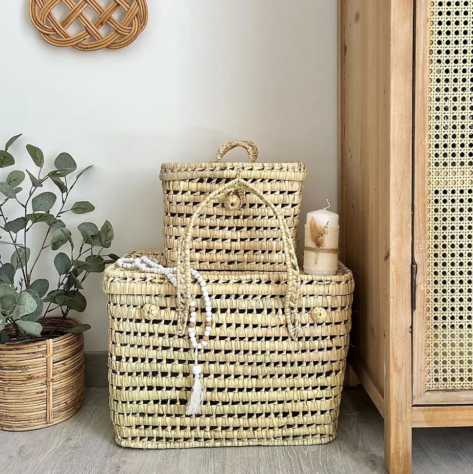 Malle de rangement feuille de palmier (40 cm - Naturel)