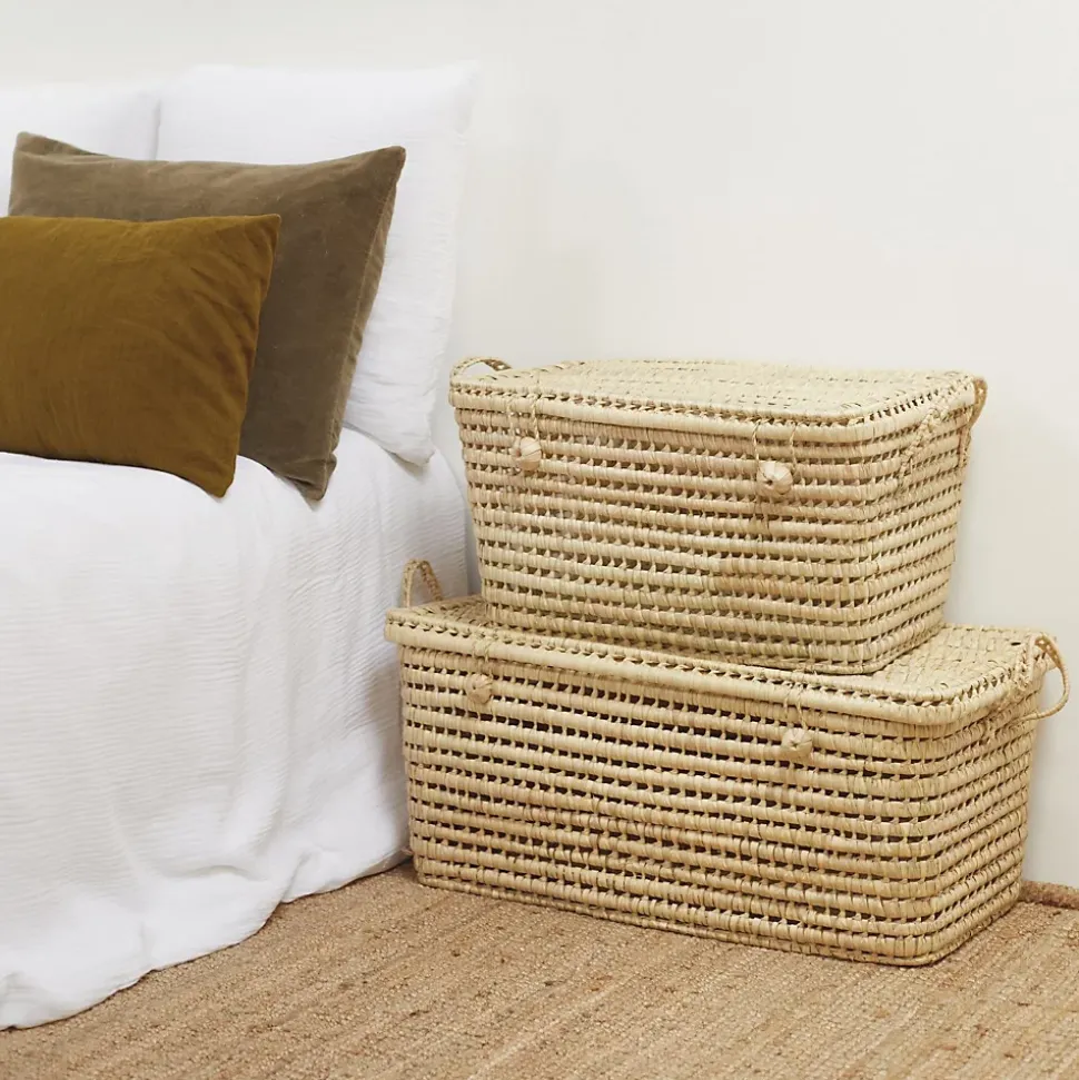Malle de rangement feuille de palmier (60 cm - Naturel)