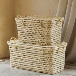 Malle de rangement feuille de palmier (60 cm - Naturel)