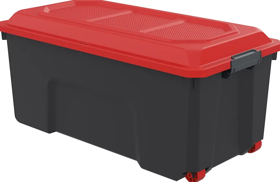 Malle de rangement 75L Locker noir et rouge avec couvercle vendue par 3 pièces