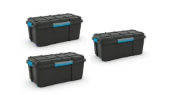 Malle de rangement 80L noires avec couvercle, Scuba vendue par 3 pièces
