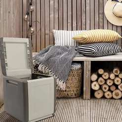Malle Lille, Coffre polyvalent, Malle de rangement, Boîte de rangement, 100% Made in Italy, 54x53h57 cm, Beige et Marron