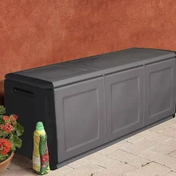 Malle Zele, Coffre polyvalent, Coffre de rangement, Boîte de rangement, 100% Made in Italy, 138x53h57 cm, Gris clair et noir
