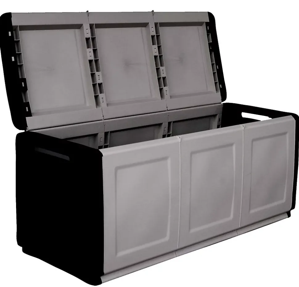 Malle Zele, Coffre polyvalent, Coffre de rangement, Boîte de rangement, 100% Made in Italy, 138x53h57 cm, Gris clair et noir