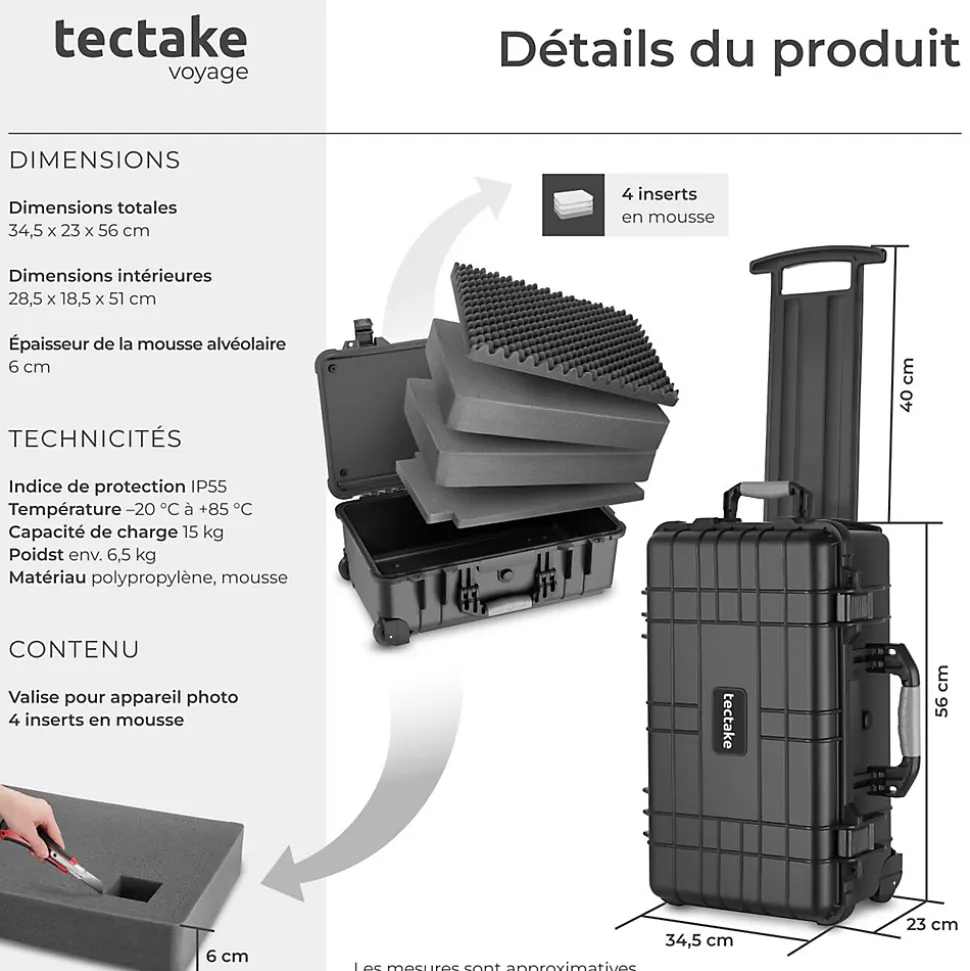 Mallette pour appareil photo avec une coque dure robuste noir