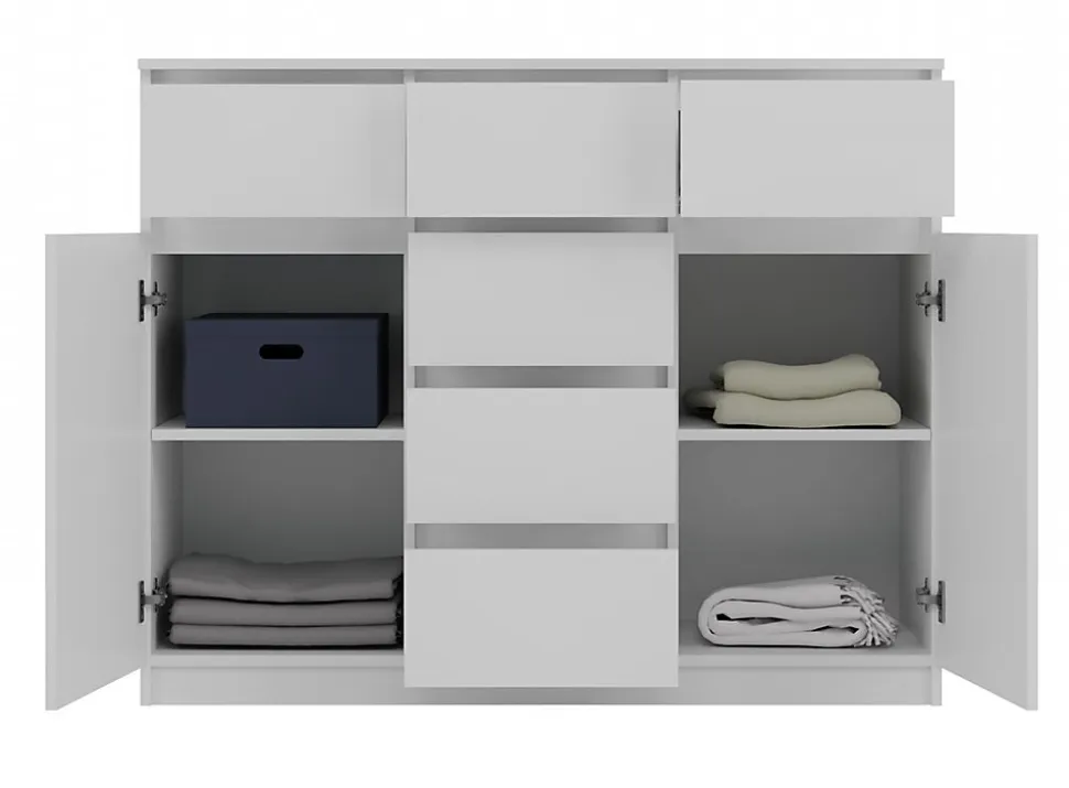 MALWA - Commode 6 tiroirs et 2 portes - 100x120x40 - chambre/bureau/salon - Blanc