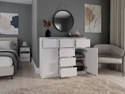 MALWA - Commode 6 tiroirs et 2 portes - 100x120x40 - chambre/bureau/salon - Blanc