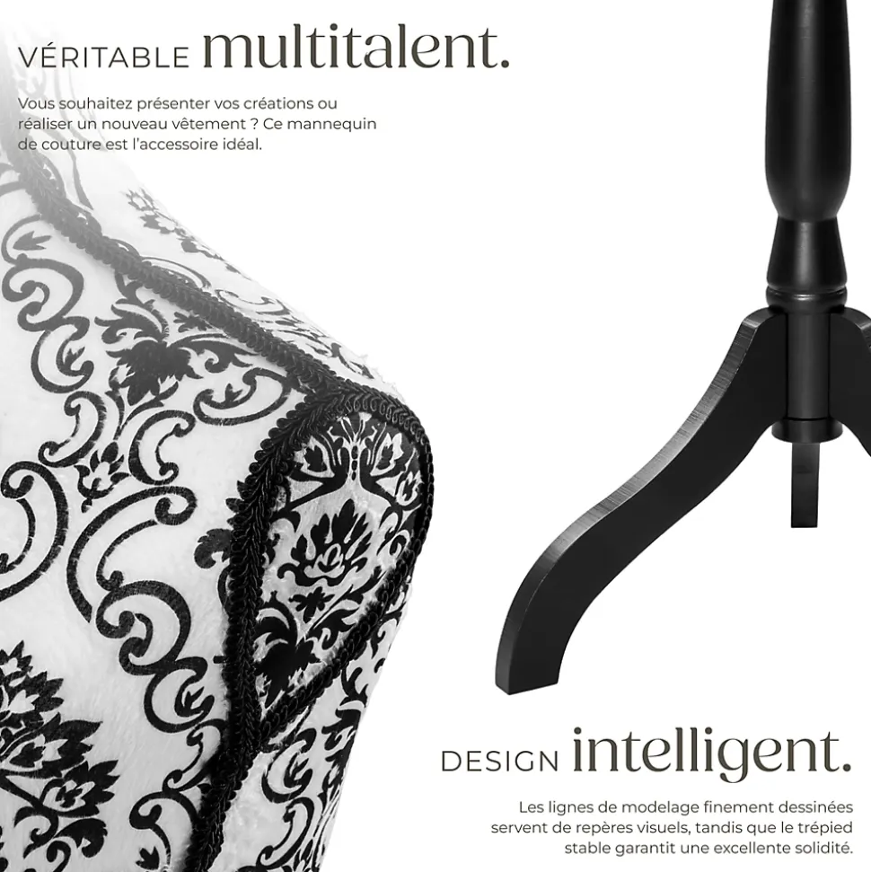 Mannequin de couture Torse Femme Réglable en hauteur 133 - 168 cm
