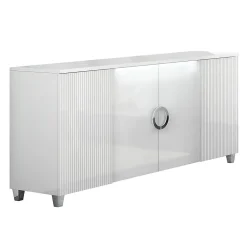MARIKA - Buffet 4 Portes Laqué Blanc avec Leds
