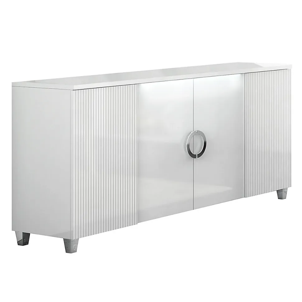 MARIKA - Buffet 4 Portes Laqué Blanc avec Leds