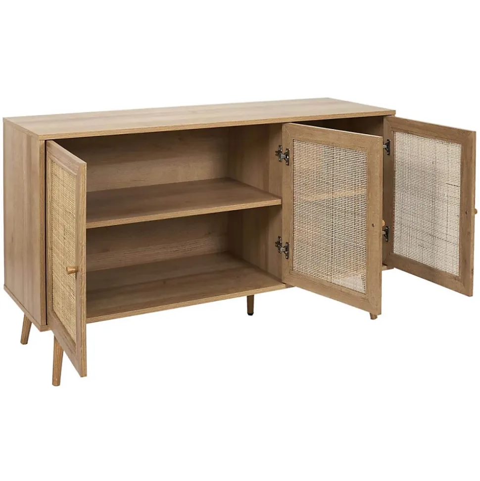 MAYA - Buffet 3 Portes Effet Bois et Façades Rotin