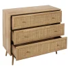 MAYA - Commode 3 Tiroirs Effet Bois et Façades Rotin