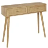 MAYA - Console 2 Tiroirs Effet Bois et Façades Rotin