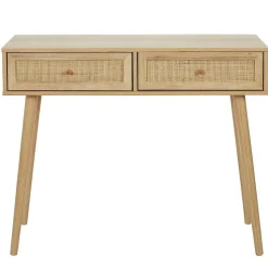 MAYA - Console 2 Tiroirs Effet Bois et Façades Rotin