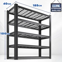 Mesh 185 - Étagère en métal 185x100x40 cm avec 5 tablettes en treillis capacité de charge 1365 kg noir