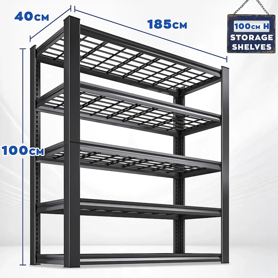 Mesh 185 - Étagère en métal 185x100x40 cm avec 5 tablettes en treillis capacité de charge 1365 kg noir